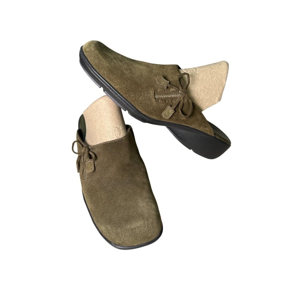Aerology Flex by Aerosoles Olive Soft Leather Slip-On Mules Women's Sz 8.5